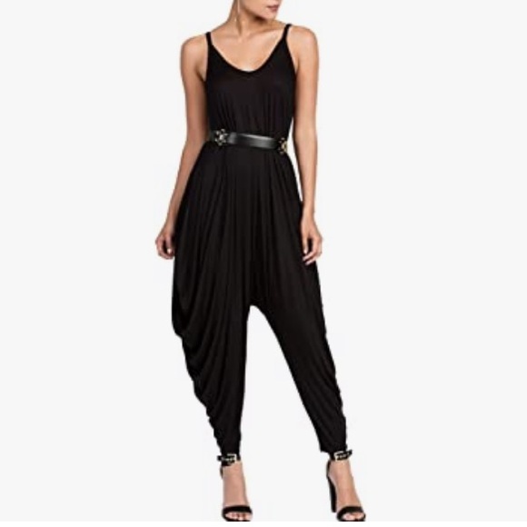 Women's Spaghetti Strap Harem Jumpsuit Comfy Loose Romper (Navy blue)~in package - Picture 4 of 5